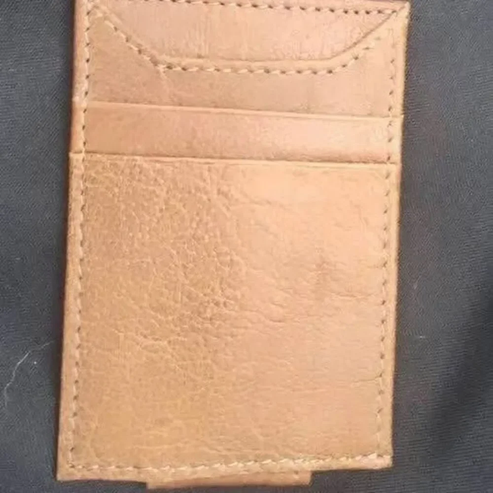 Aaron Leather Goods brown leather wallet with metal RFId blocking magnet